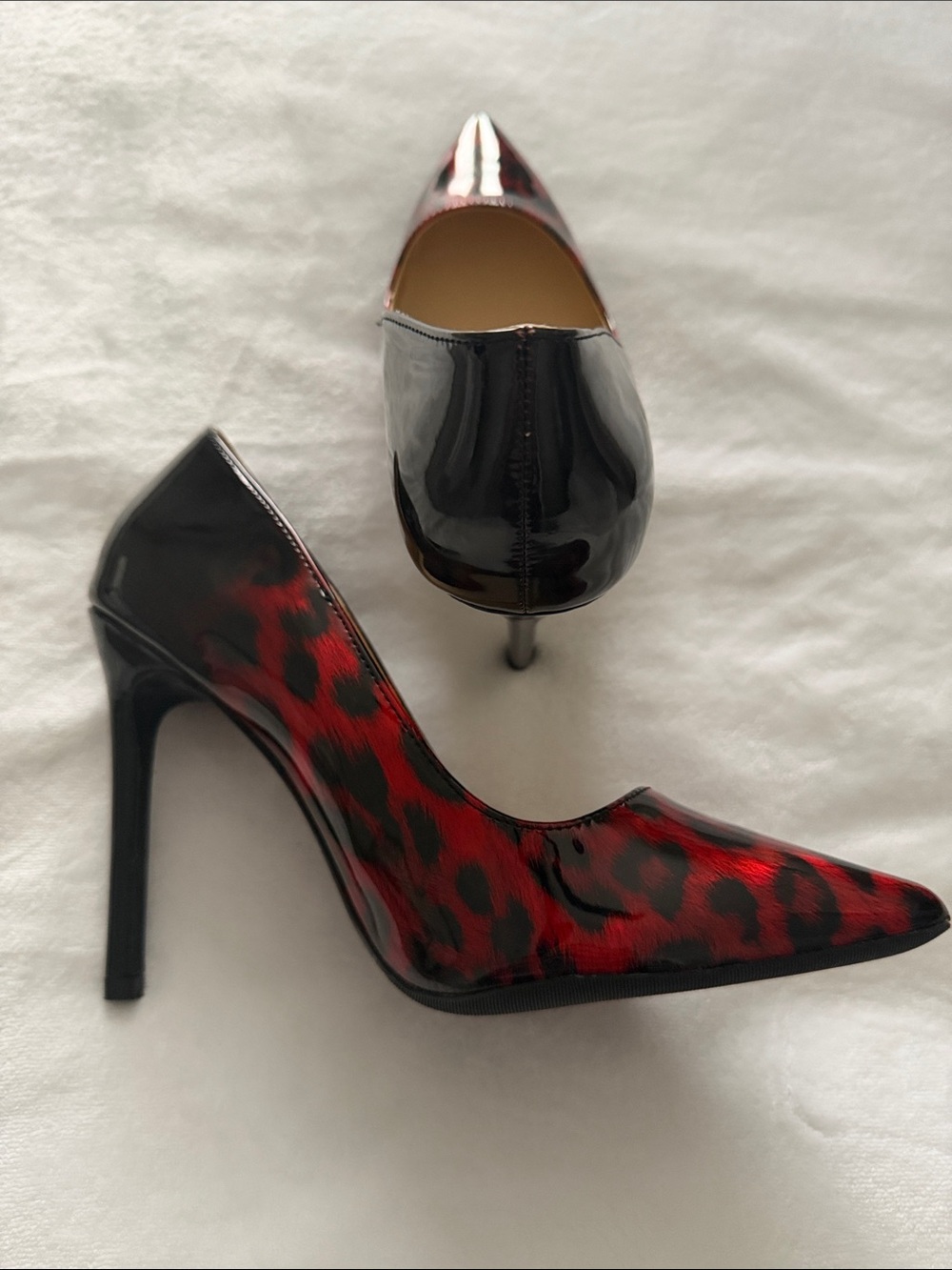 Red and Black Leopard Patent Stiletto Pumps - Women's High Heels - Picture 7 of 11